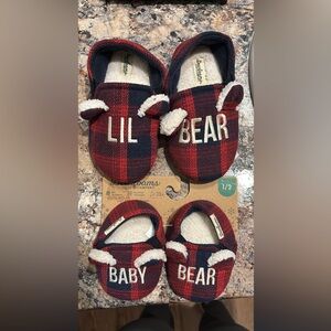 dearfoams Red and Navy Plaid 'Lil Bear' Baby Slippers